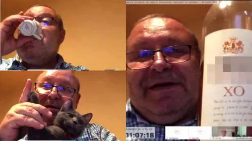 Senator PNL, filmat cu o sticlă de coniac și o pisică, în pauza de la dezbaterile Legii carantinării: „Bag-o sub masă, Daniele” | VIDEO