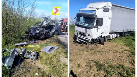 O femeie a MURIT și cei doi copii minori ai săi au fost grav răniți după ce mașina lor a fost lovită de un TIR, pe un drum din județul Arad