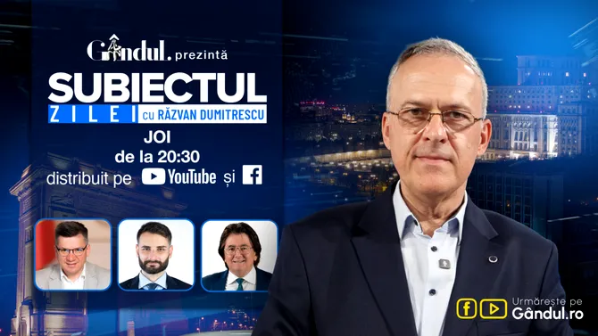 „Subiectul Zilei cu Răzvan Dumitrescu” începe joi, 20 august, de la ora 20:30, live pe Gândul. În exclusivitate, Nicolae Robu, dezvăluiri despre operațiunea “salvarea lui Fritz”. Cine câștigă războiul cu justiția