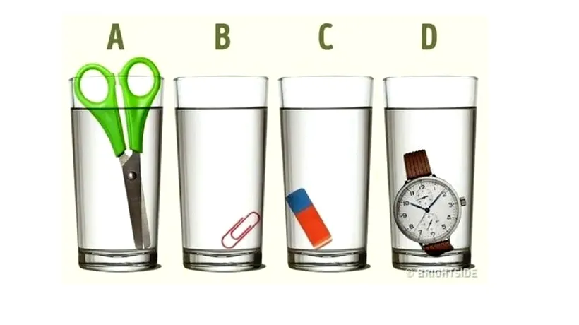 Test de inteligență | Care dintre cele 4 pahare are cea mai mare cantitate de apă?