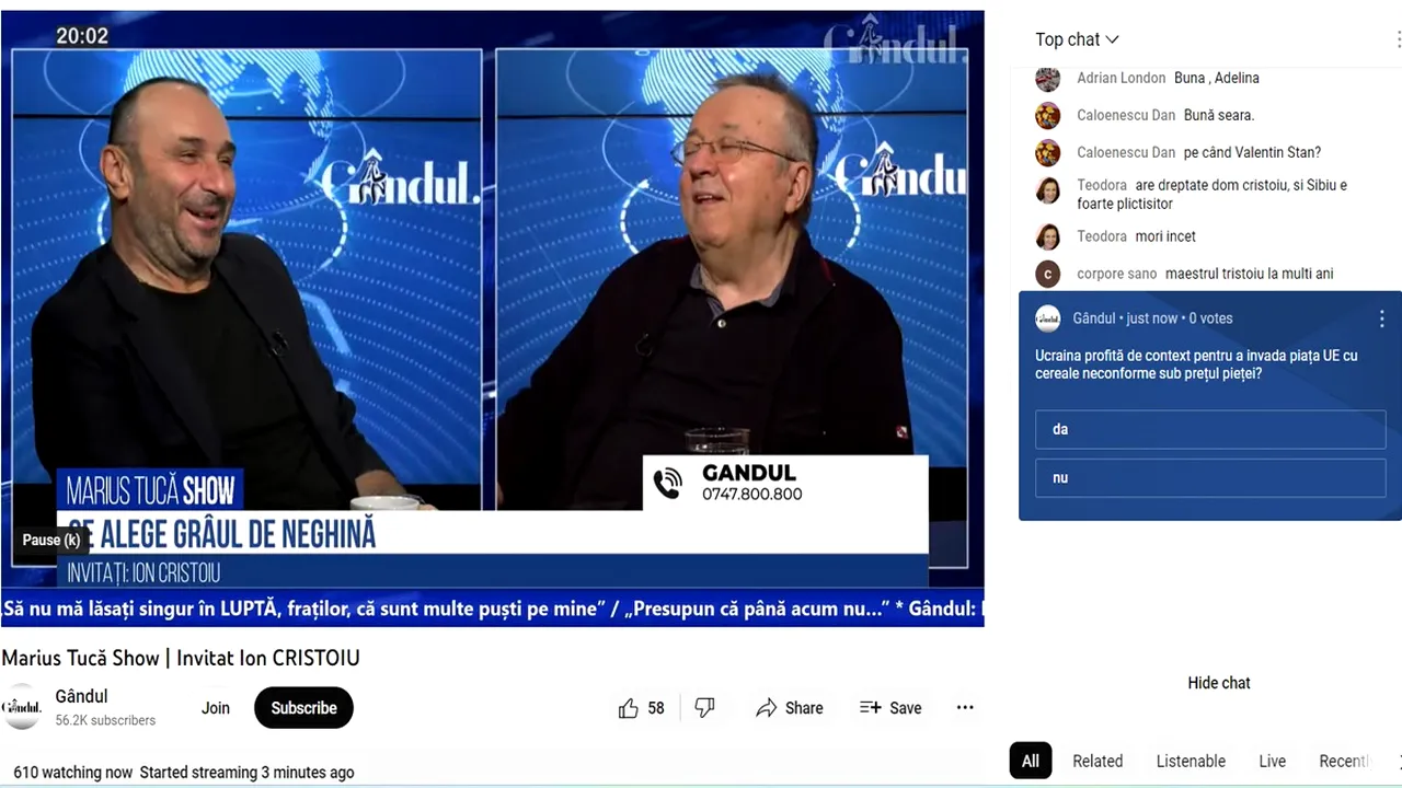 POLL Marius Tucă Show: ”Ucraina profită de context pentru a invada piața UE cu cereale neconforme sub prețul pieței?”
