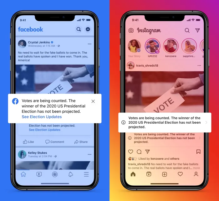 Facebook și Instagram își atenționează utilizatorii după ce Trump se proclamă învingător: Nu a fost anunțat câștigătorul alegerilor!