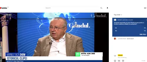 Poll Marius Tucă Show: „Susțineți negocierile de pace dintre Rusia și Ucraina, pentru a încetini creșterea inflației și a prețurilor?”