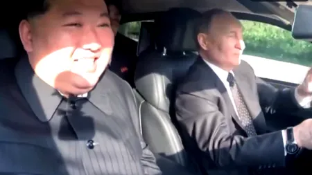 Noi imagini cu Putin și Kim Jong Un, în timp ce conduc alternativ limuzina rusească blindată