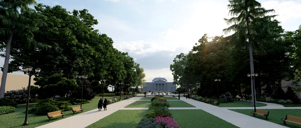 Parcul din fața Teatrului Național din Iași, reabilitat într-un proiect de 18 milioane de lei. Primarul Mihai Chirica: „Nu vom renunța la arborii masivi”