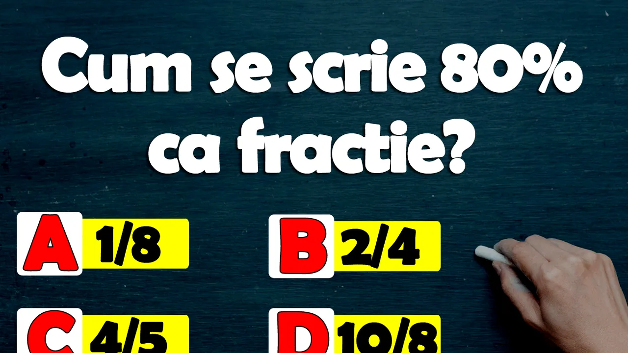Testul de inteligență la care doar geniile răspund corect la toate cele 10 întrebări | Prima: Cum se scrie 80% ca fracție?