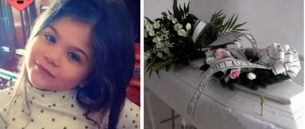 FOTO| Lacrimi pentru Antonia, fetița ucisă de iubitul mamei ei. Micuța a fost condusă pe ultimul drum într-un sicriu alb şi înconjurată de flori