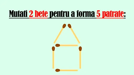 Test de inteligență exclusiv pentru genii | Mutați 2 bețe pentru a obține 5 pătrate