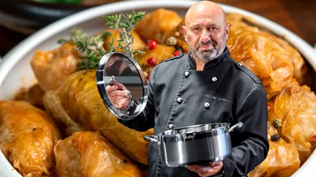 REȚETA lui chef Cătălin Scărlătescu de sarmale în foi de varză. Care este ingredientul surpriză