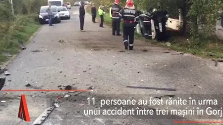 Accident cu 11 RĂNIȚI în județul Gorj, după ce o mașină a ieșit pe un drum național fără să se asigure