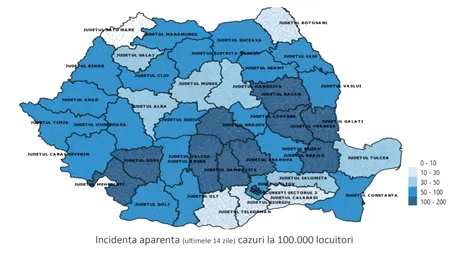 Raport săptămânal INSP: Numărul județelor în care se înregistrează un trend ascendent, în scădere. Unde au fost cele mai multe de persoane infectate cu COVID-19
