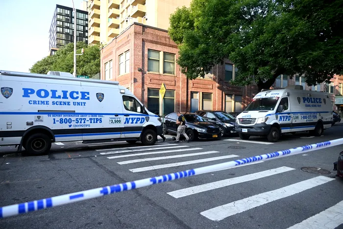 NEW YORK, UNITED STATES - AUGUST 17: A view of the crime scene where three people were killed and eight other people are injured in a mass shooting inside of Taste of the City Bar and Lounge on Franklin Avenue in Crown Heights, Brooklyn, New York, United States on August 17, 2025. Three people were killed and eight others were wounded when multiple shooters opened fire inside Taste of the City Lounge at 903 Franklin Avenue in the Crown Heights neighborhood just before 3:30 a.m. The deceased are three men, who were 27, 35, and an unknown age. Eight others are at a local hospital. Kyle Mazza / Anadolu,Image: 1029945595, License: Rights-managed, Restrictions: , Model Release: no