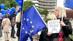 🚨 Aproximativ 50 de persoane s-au strâns în fața Teatrului Național București pentru marșul pro-Europa
