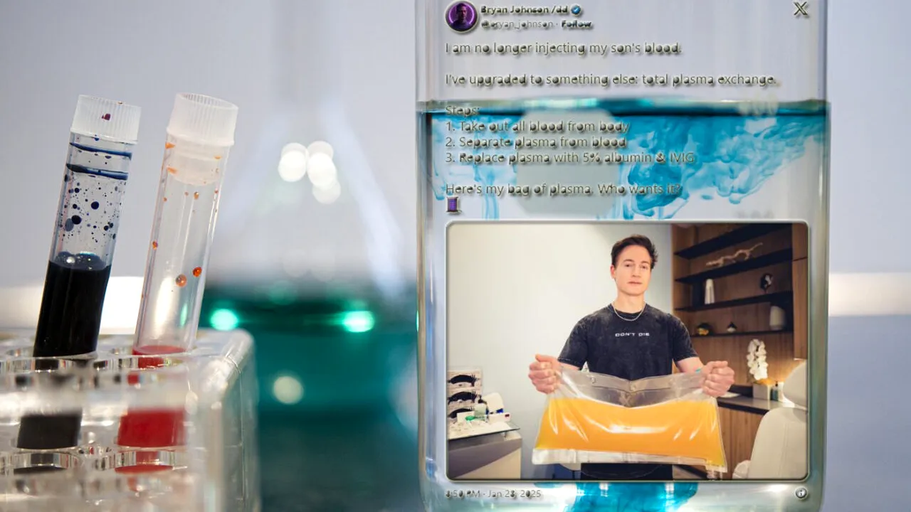 Milionarul Bryan Johnson nu-și mai injectează „sângele FIULUI său”, după ce a descoperit un alt tratament: „Cine dorește punga mea cu plasmă?”
