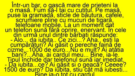 Bancul de duminică | Într-un bar, o gașcă mare de prieteni, la masă