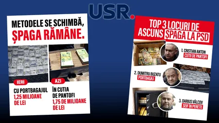 USR continuă seria de ironii la adresa PSD. Astăzi lansează campania: top 3 locuri de ascuns şpaga la PSD