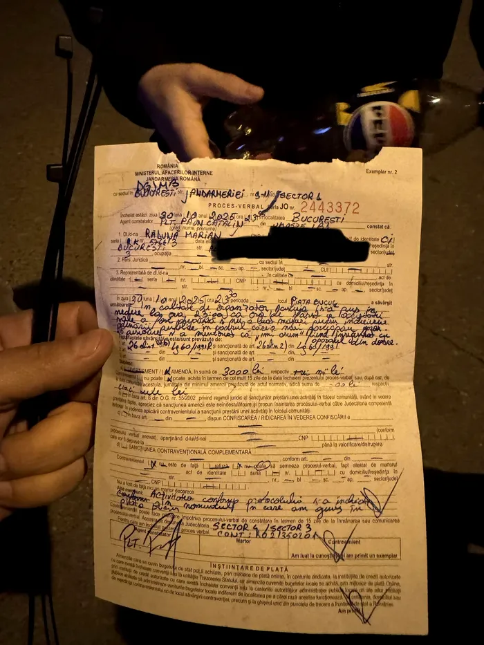 Amenda primită de organizatorul marșului Colectiv Foto: Facebook Marius Rădună