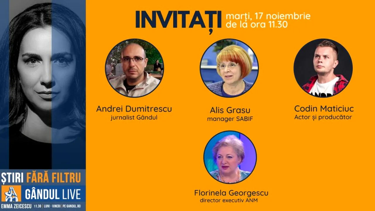 Dr. Alis Grasu, managerul Serviciului de Ambulanță București-Ilfov, printre invitații Emmei Zeicescu la ediția GÂNDUL LIVE de marți, 17 noiembrie 2020, de la ora 11.30