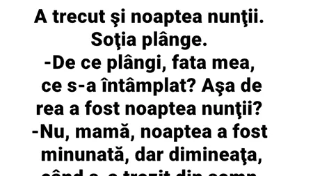 Bancul de duminică | A trecut și noaptea nunții. Soția plânge