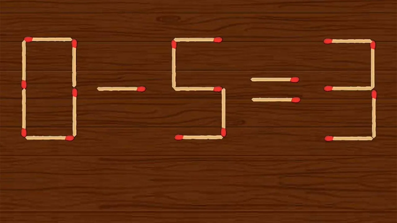 Test de inteligență | Mutați 2 bețe de chibrit, pentru a transforma 0 - 5 = 3 într-o egalitate corectă