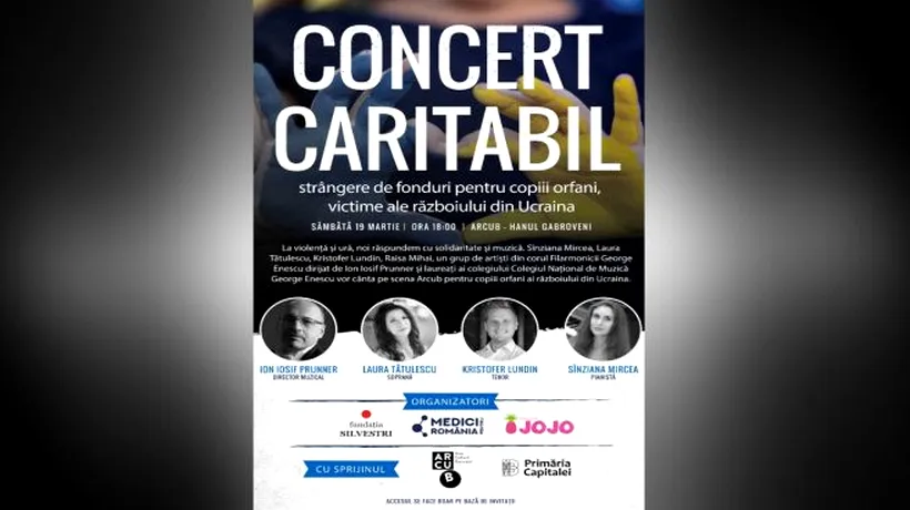 Concert caritabil pentru copiii ucraineni orfani ajunși în România, organizat de Medici pentru România, Asociația Jojo și Fundația Silvestri