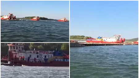 Operațiunea de scufundare a barjelor în Dunăre a fost finalizată după 7 ore. Apele Române anunță când vor fi simțite efectele