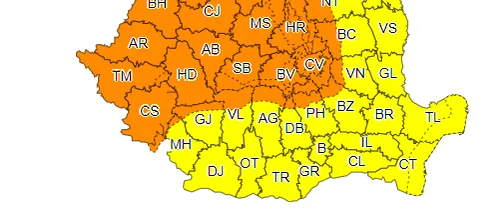ALERTĂ. Este cod portocaliu de furtună în mai multe zone din ţară, joi, până la ora 23.00! Codul galben de vreme rea, prelungit până duminică la ora 10.00