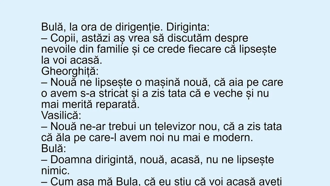 BANC | Bulă, la ora de dirigenție