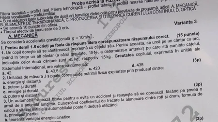 BAC 2012 SESIUNEA TOAMNĂ. SUBIECTE FIZICĂ, sesiunea august-septembrie 2011