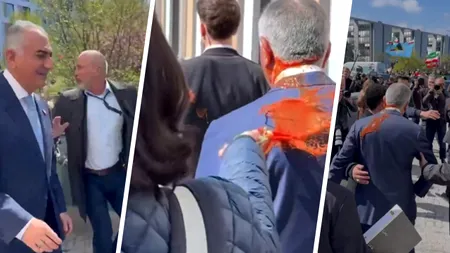 Imaginile zilei: Prințul moștenitor al Iranului, Reza Pahlavi, a fost atacat cu un lichid roşu, după o conferință la Berlin