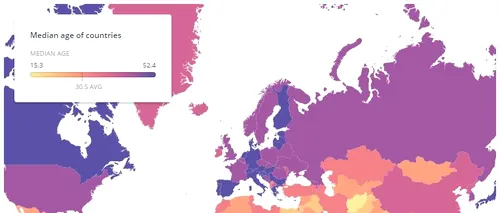 Harta vârstei medii a populației din țările lumii. Ce loc ocupă România