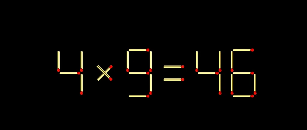 Test de inteligență | Mutați 2 chibrituri pentru a corecta egalitatea 4x9=46