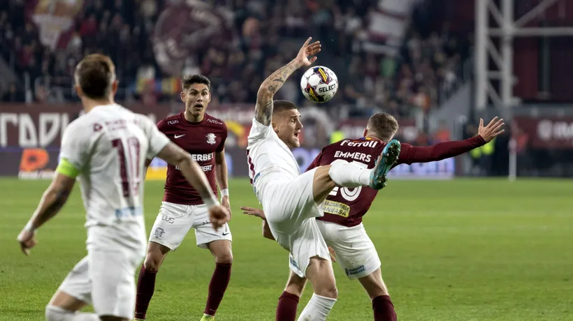 Rapid câștigă derby-ul cu CFR Cluj dintr-un penalty inventat de arbitrul Cătălin Popa! „Dugandzic se ține reciproc cu Burcă, după care se aruncă la pământ” | GALERIE FOTO