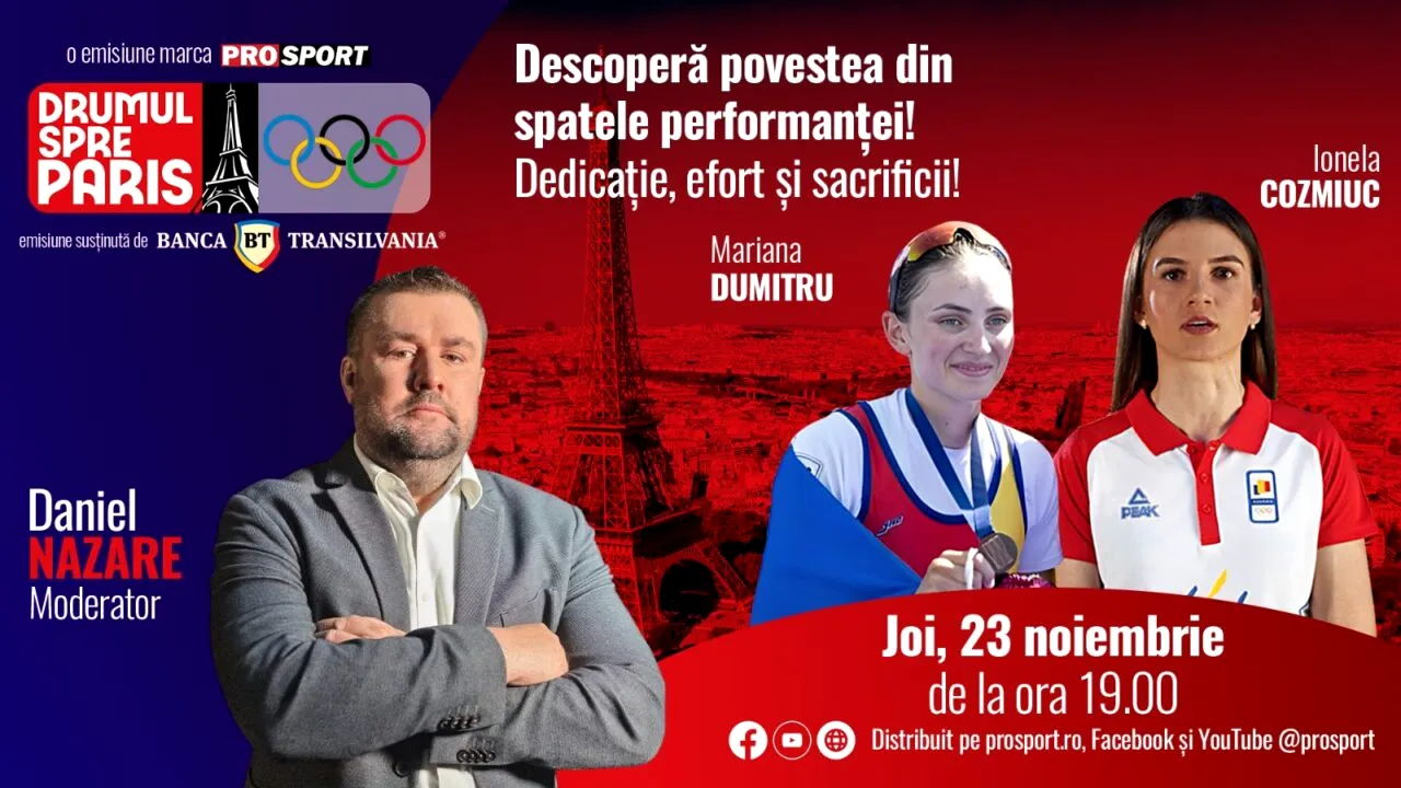 Echipajul dublu vâsle feminin categorie uşoară al României, format din Ionela Cozmiuc și Mariana Dumitru, în studioul emisiunii ”Drumul spre Paris”
