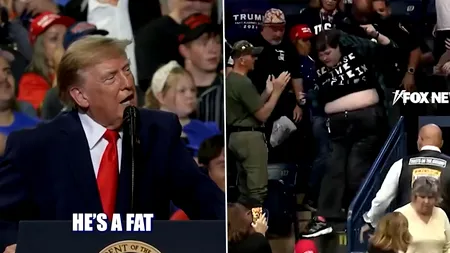 Incident la mitingul electoral al lui Trump. Președintele SUA a polemizat cu o protestatară și a făcut-o „grasă”
