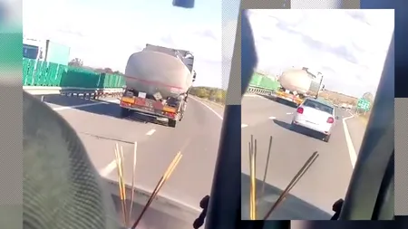 Imagini video INCREDIBILE surprinse pe A2: Un șofer ucrainean de TIR beat face slalom printre mașini / Camionul, destinat transportului de motorină