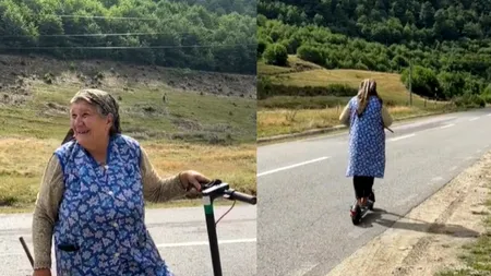 Imagini virale cu bătrânica din Sibiu care dă bice pe TROTINETA electrică