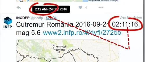 Sistemul de alertare al INFP, ''prăbușit'' după cutremurul de vineri noaptea: ''Am reușit să transmitem doar pe Twitter''