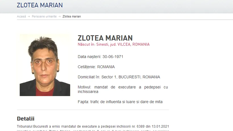 Marian Zlotea apare pe pagina Poliției Române, la „Persoane urmărite”, după ce a fugit din țară, de frica pușcăriei!