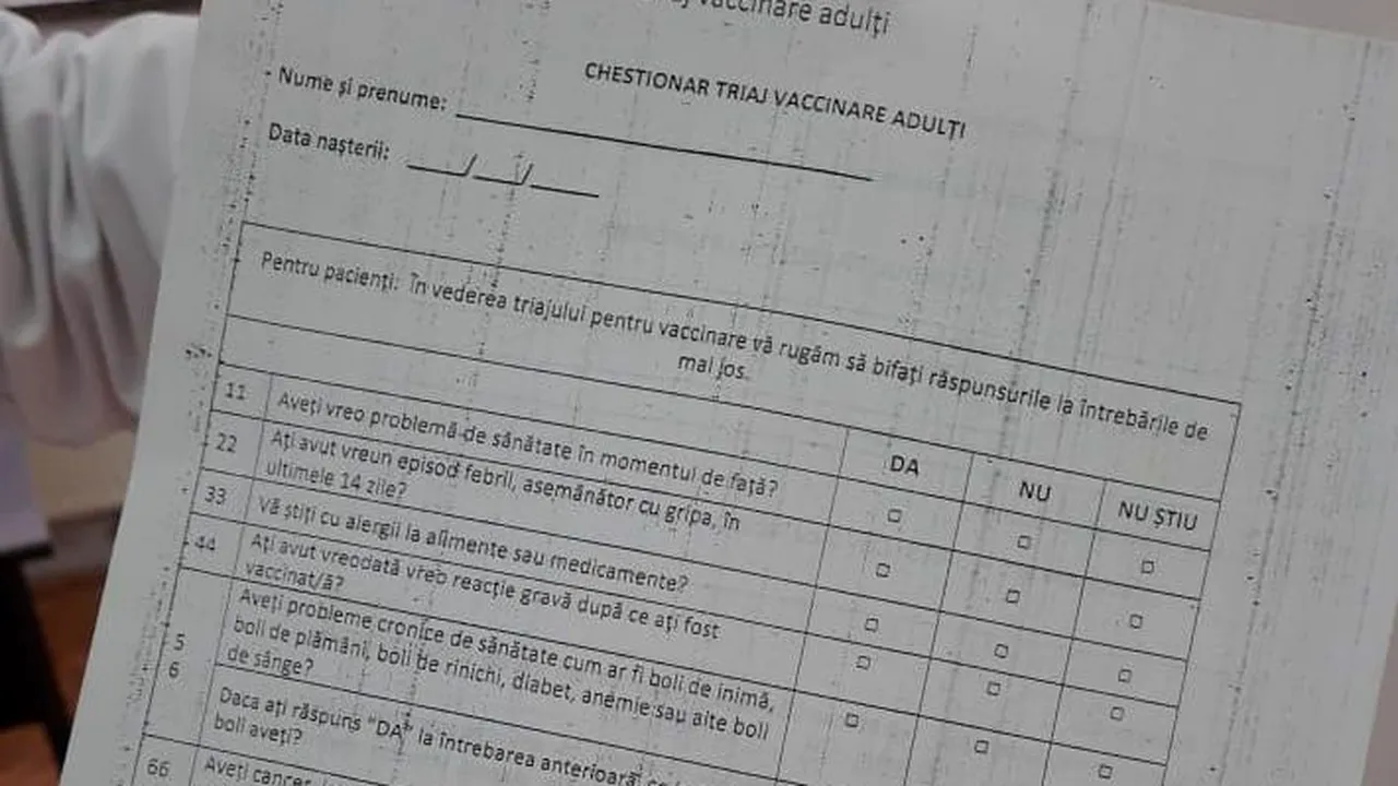 Cum arată formularul care trebuie completat în zona de triaj atunci când te vaccinezi anti-COVID (FOTO)