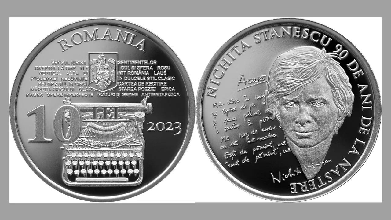 BNR lansează o monedă din ARGINT cu tema 90 de ani de la nașterea lui Nichita Stănescu / Prețul cu care se va vinde
