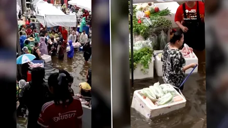 Piață plutitoare în Bangkok, după inundații. Comercianții își vând produsele pe tarabe plutitoare