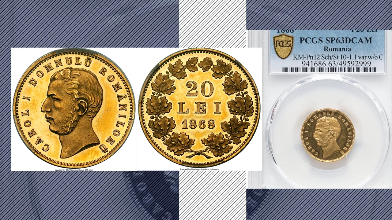 Record absolut. O monedă de aur cu EFIGIA REGELUI CAROL I a fost vândută cu 450 de mii de dolari
