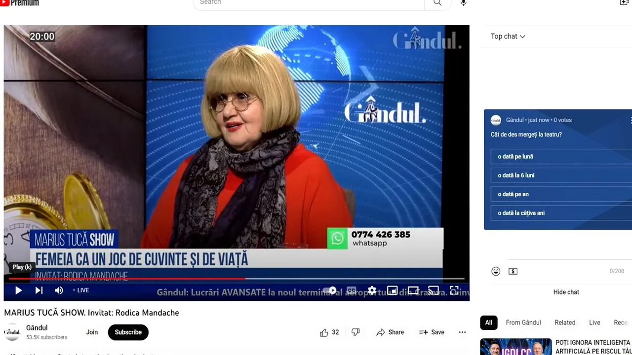 POLL Marius Tucă Show: „Cât de des mergeți la teatru?”