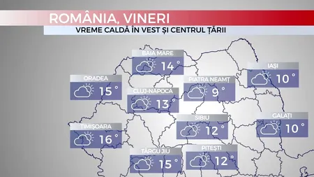 VREMEA. Prognoza meteo pentru vineri și week-end. Ce temperaturi vom avea în Capitală