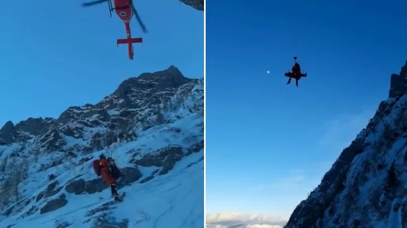 O alpinistă accidentată în Bucegi, salvată de intervenția rapidă a salvamontiștilor cu un elicopter
