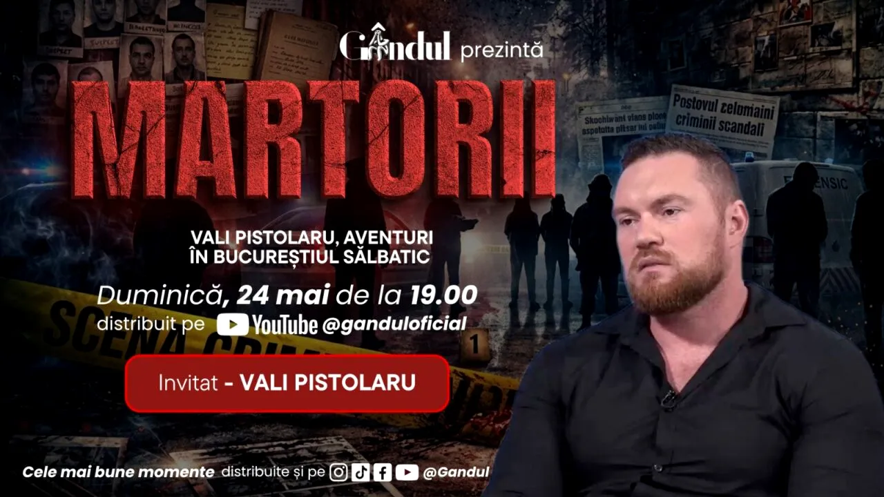 GÂNDUL prezintă duminică, 24 mai, de la ora 19.00, o nouă ediție MARTORII - Vali Pistolaru, aventuri în Bucureștiul Sălbatic