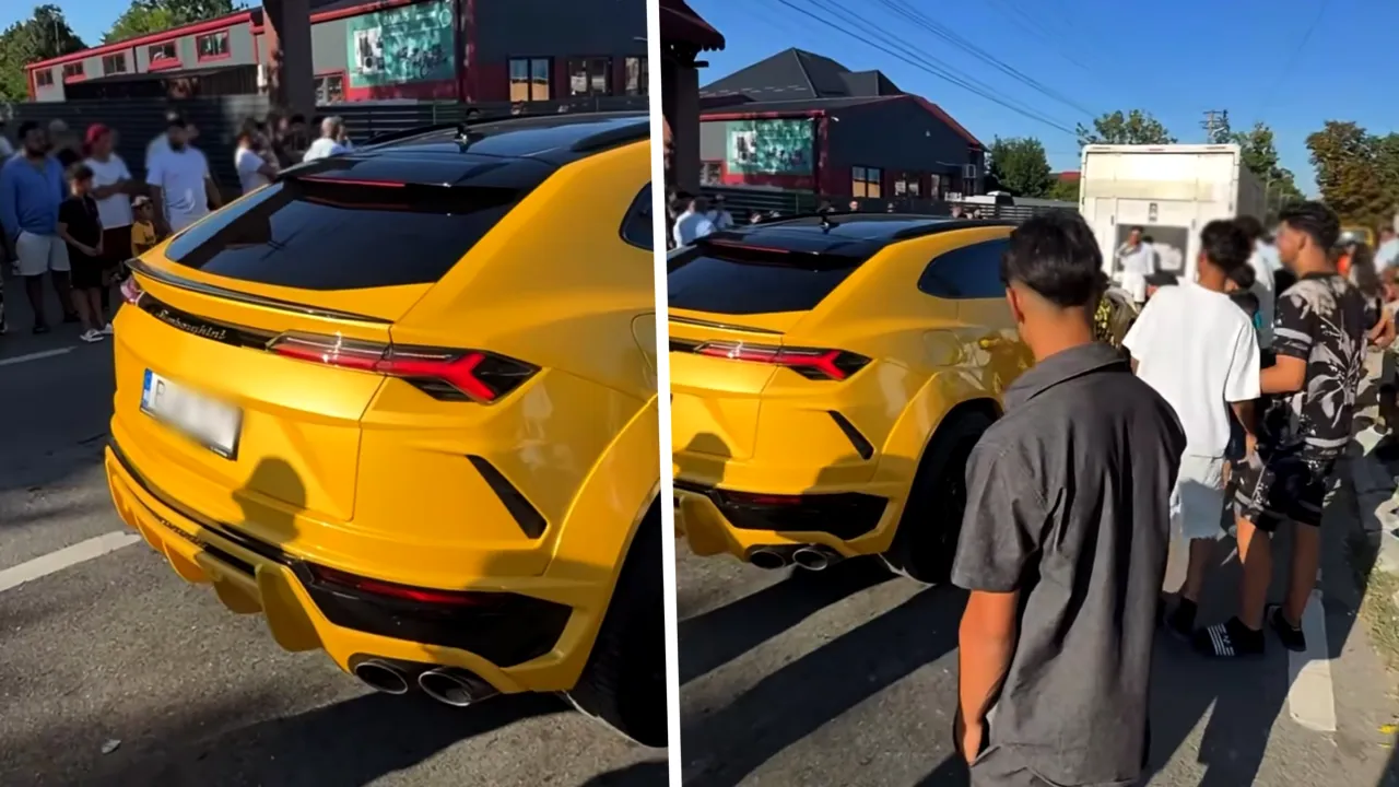 Lamborghini sărbătorit în mijlocul străzii într-o comună din Vaslui. Polițiștii nu au spart petrecerea, dar au dirijat traficul