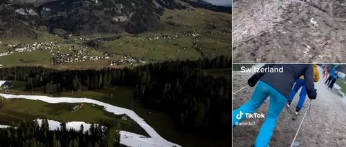 VIDEO | Turiști pe pârtie în Elveția, cu schiurile prin noroi: „Știm că, de fapt, Planeta arde”
