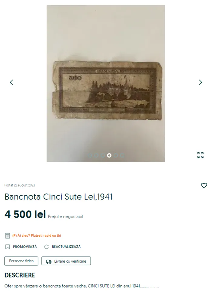 Bancnota românească veche care te poate îmbogăți. Este evaluată la 4.500 de lei acum, în 2023